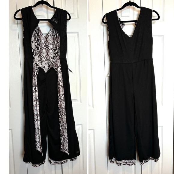 Nicole Miller NY Python Print Jersey Sleeveless Cropped Wide Leg Jumpsuit Size 2 - Picture 7 of 14